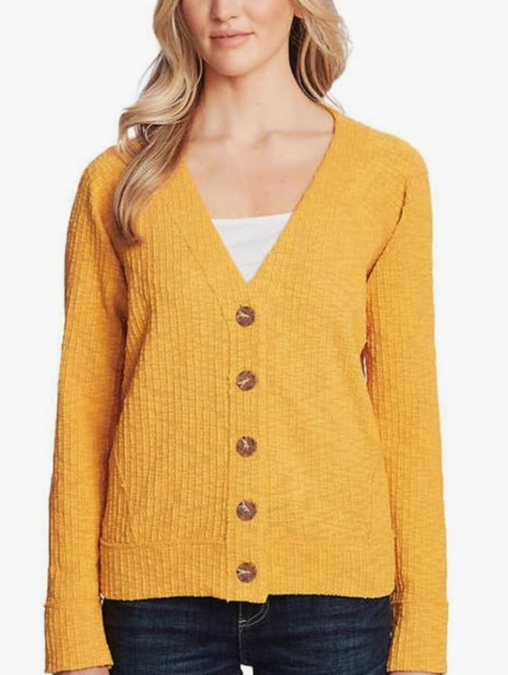 Two by Vince Camuto Mustard V-Neck Button Front Cardigan- XL